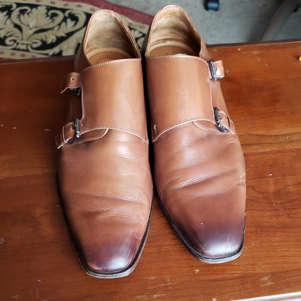VINTAGE FLAG LTD Elegant Tan Leather Double Monk Strap Oxfords